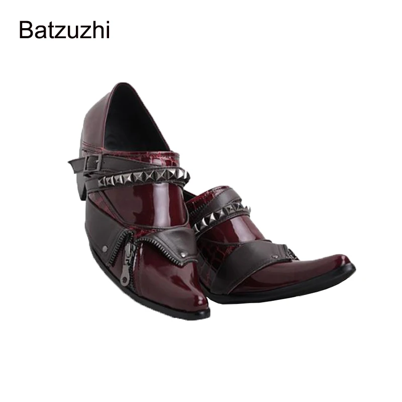 

Batzuzhi Japanese Personality Men Shoes 6.5cm Heels Red Patent Leather Men's Dress Shoes Barber/Party, Groom and Wedding Shoes