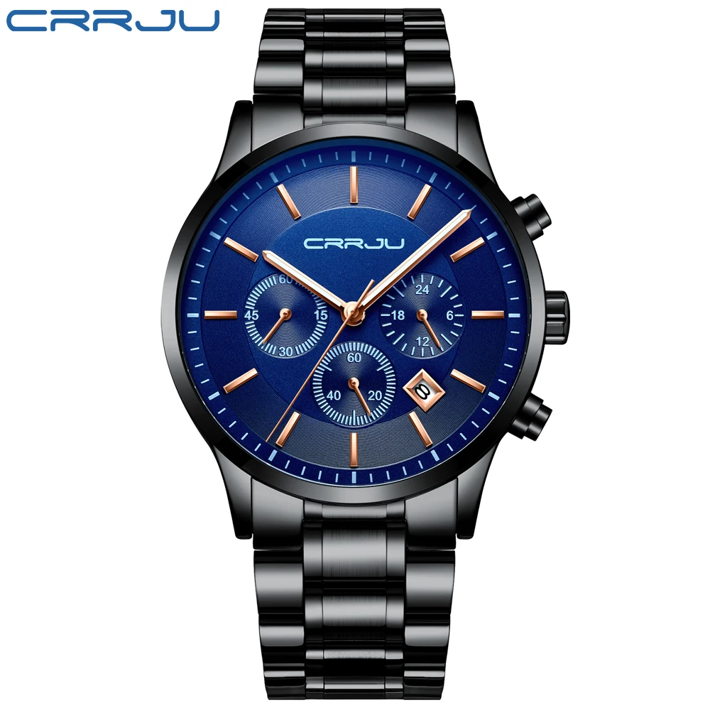 CRRJU New Fashion Men Watch Classic Business multifunzione cronografo orologio da polso al quarzo orologio Casual impermeabile in acciaio