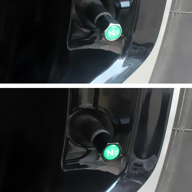 4x Car General Tire Cap Nitrogen N2 Green Copper Tire Stem Valve Caps Covers  Auto Accessories Tire Wheel Rim Dust Cover