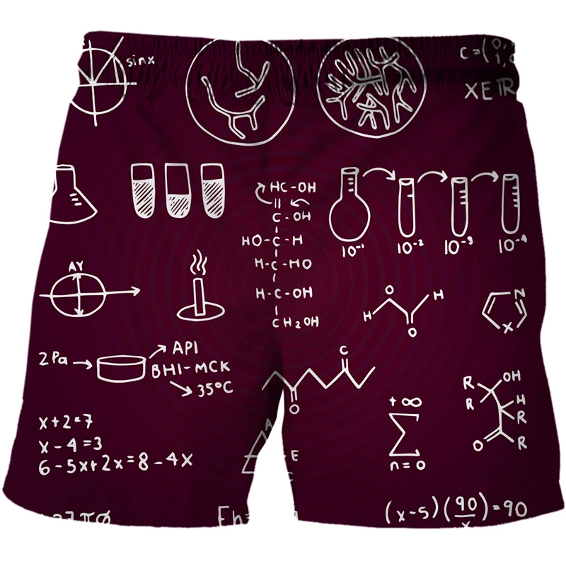 2021 mathematical formula 3D Printing Shorts Men Loose Trouser Quick Dry Men Clothes Beach Summer Mens Shorts Casual Short Homme