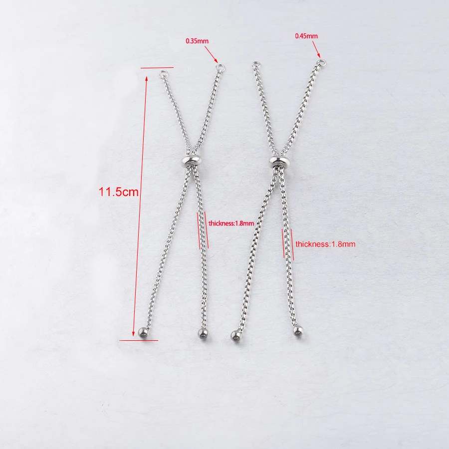 Fnixtar 12Pcs/Banyak 1.8Mm Adjustable Stainless Steel Kotak Rantai Slider Rantai Extender untuk DIY Perhiasan Maiking Kalung Gelang