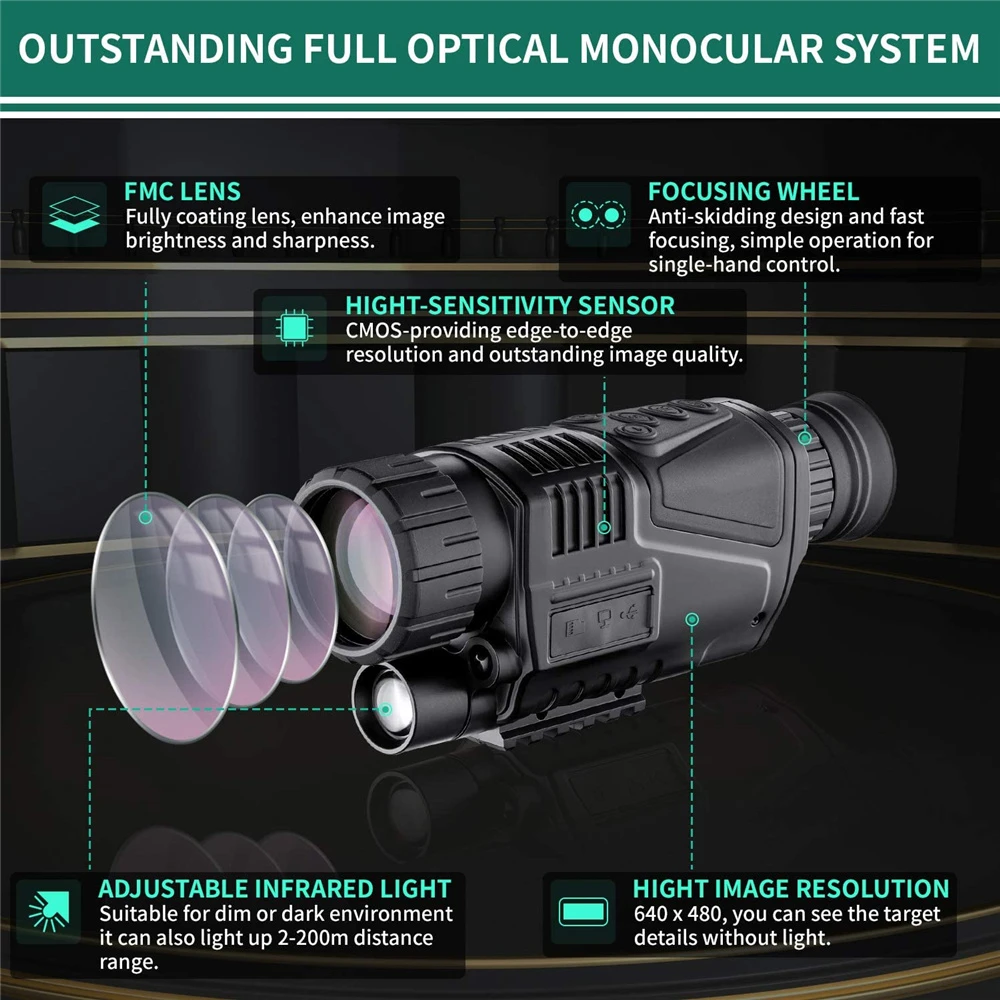 Imagem -05 - Câmera Monocular Infravermelho Digital hd Hunting Night Vision Trail Trap Outdoor Vigilância Óptica 5x40 12mp 200m Alcance