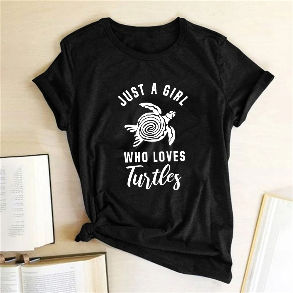 

Women Summer Graphic Tees Clothes Harajuku Top Feminist Just A Girl Who Loves Turtles Printed T-shirts