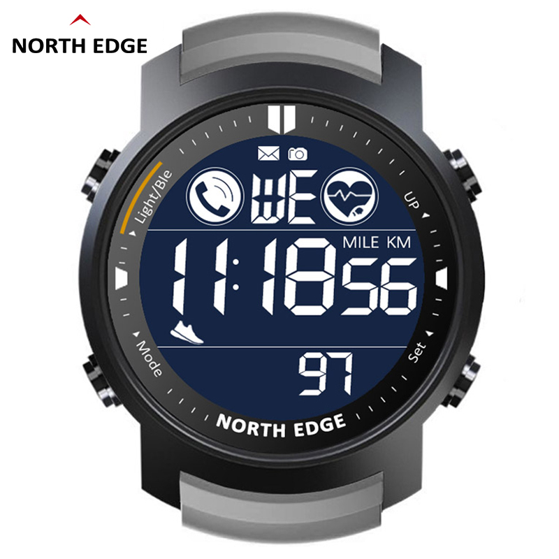  NORTH EDGE Men's Digital Watch Military Waterproof 50M Running Sports Pedometer Stopwatch Watch Heart Rate Wristband Android IOS 