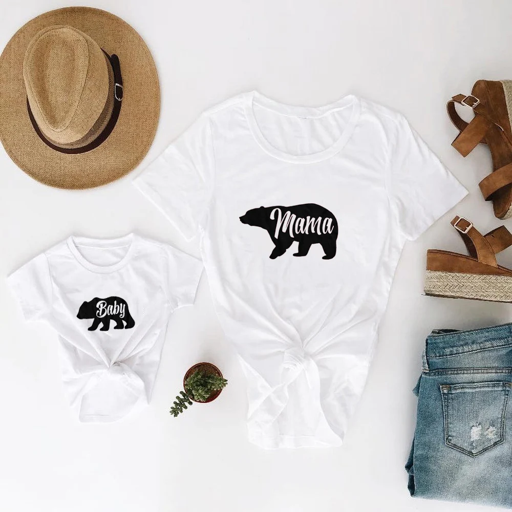 

Mama bear print family matching clothes T shirt Women son daughter mum T shirt tops kids baby girl boys casual T shirt