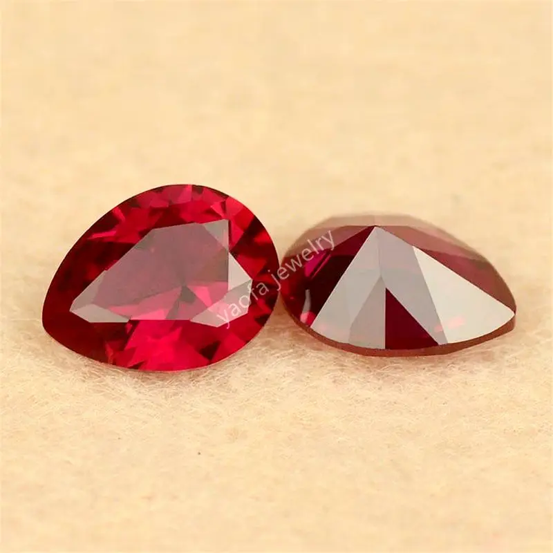 HotSale Hardness9 5A 2x3~13x18mm 7# Middle Red Ruby Lab Created Loose Tear Drop Pear Shape Cut Corundum Gems Stone For Jewelry