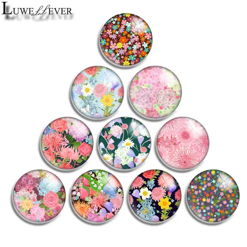 

12mm 14mm 16mm 20mm 25mm 30mm 594 Flower Mix Round Glass Cabochon Jewelry Finding 18mm Snap Button Charm Bracelet