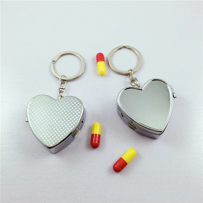 3Pcs Metal Pillbox Medicine Container Key Chain Tablet Storage Case Key Ring Portable Health Care Pill Splitters