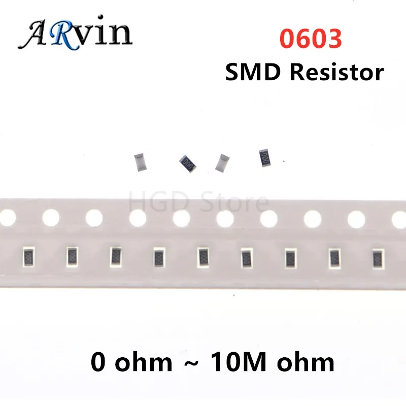 300Pcs 1% 0603 SMD Resistor 0R ~ 10M 1/10W 0 0.1 1 10 100 150 220 330 ohm 1K 2.2K 10K 100K 0R 0.1R 1R 10R 100R 150R 220R 330R 1M