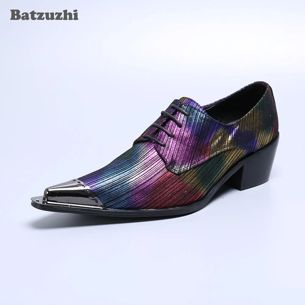 Batzuzhi Leather Dress Shoes Men 6.5CM High Heels Men Shoes Pointed Metal Toe Muti Color Party and Wedding Dress Shoes Male,US12