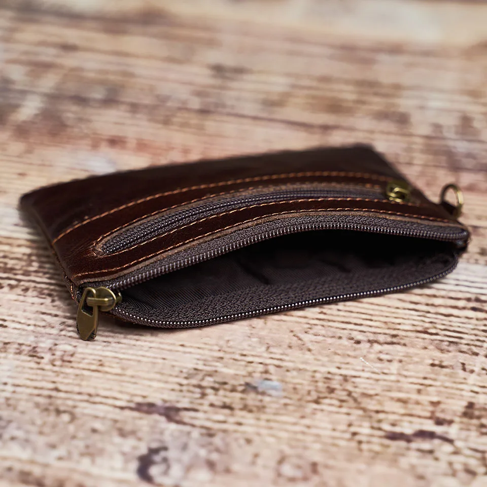 Nupugoo-Vintage kleine Geldbörse für Männer, Mini-Brieftasche, Echt ledertasche, braune lässige kleine Tasche, Reiß verschluss tasche, Schlüssel geld – Detail 10