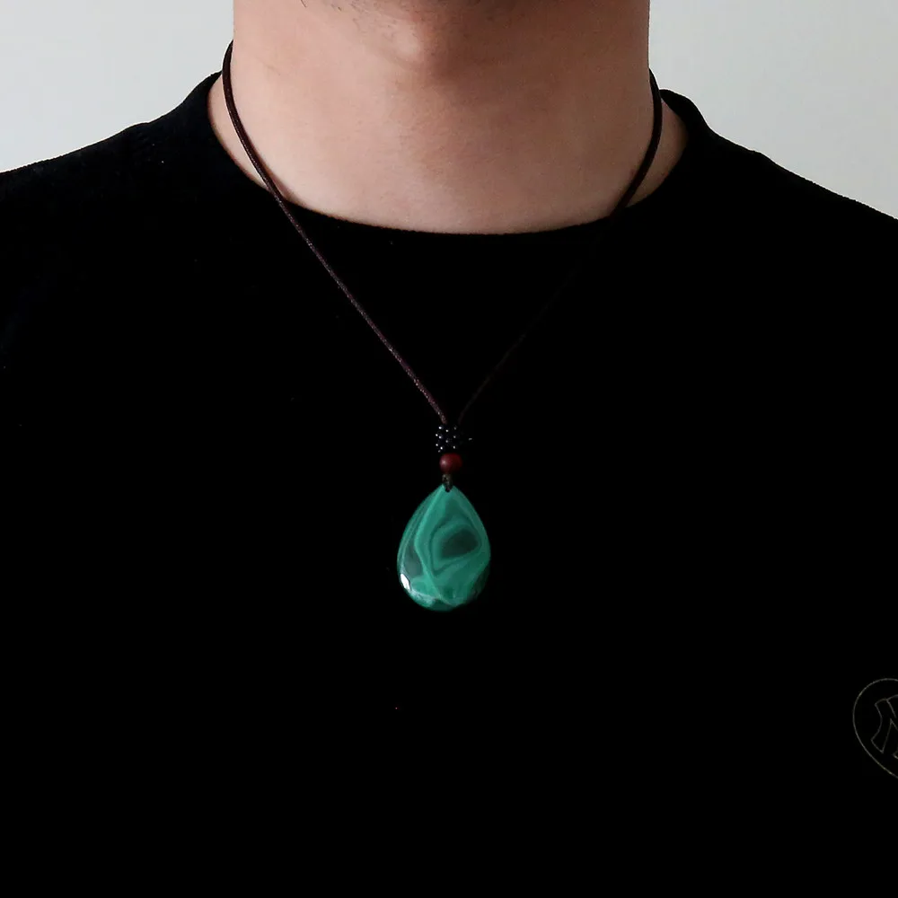 Malachite Water Drop Pendant Necklace Natural Stone Yoga Macrame Necklace Women Men Fashion Jewelry Accessories