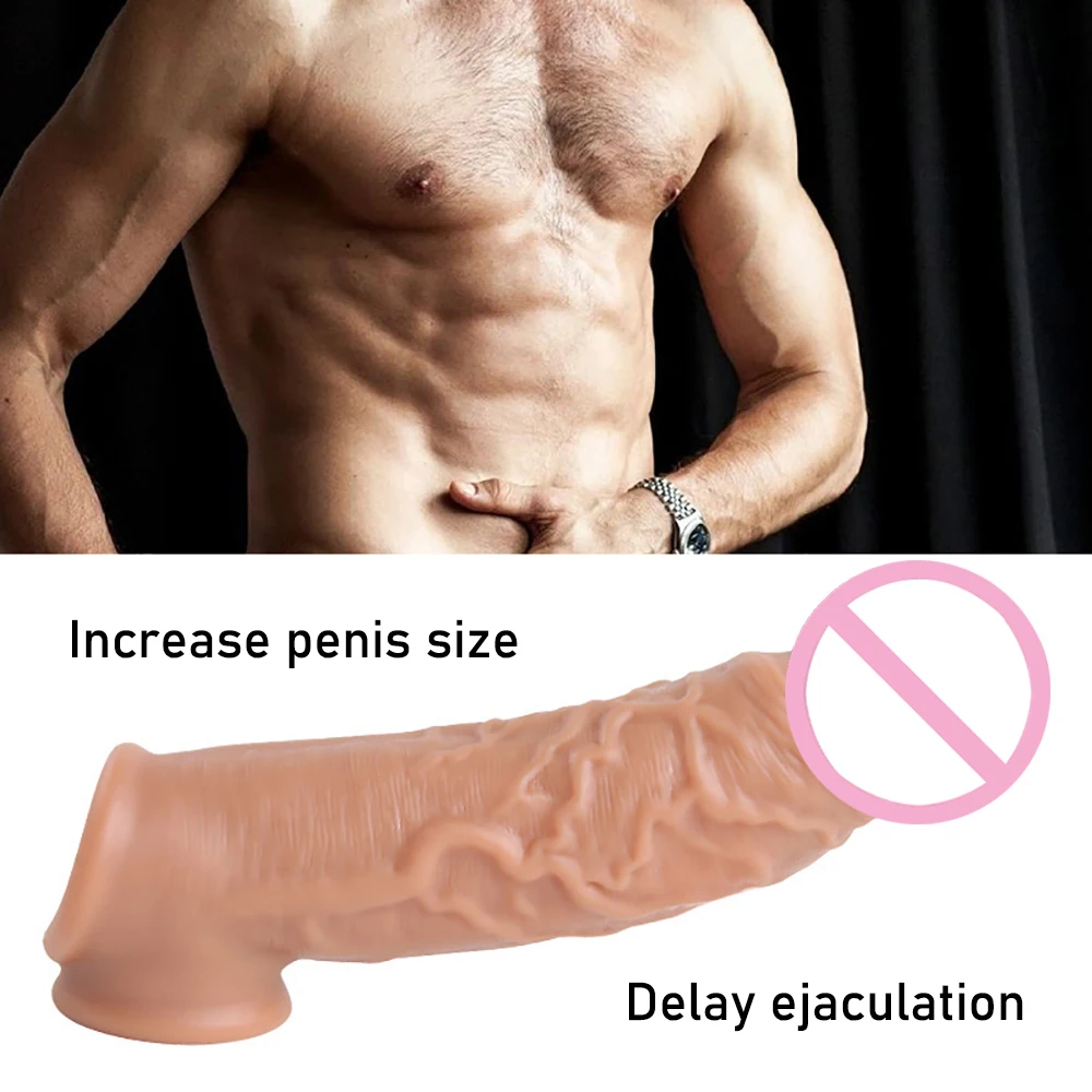 Realistic Dildo Condoms Reusable Penis Sleeve Soft Dick Extender Enhancer Delayed Ejaculation Cock Enlargers Sex Toys for Men