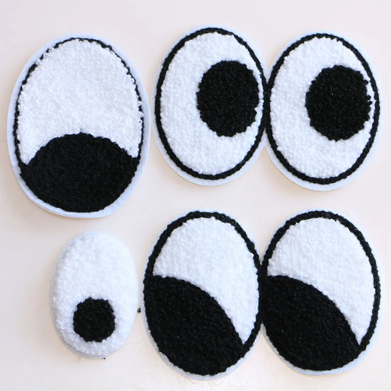 A Pair of Black and White Eyes Cartoon IconTowel Embroidery Iron on Patches for Clothing DIY Custom Badges on the Backpack