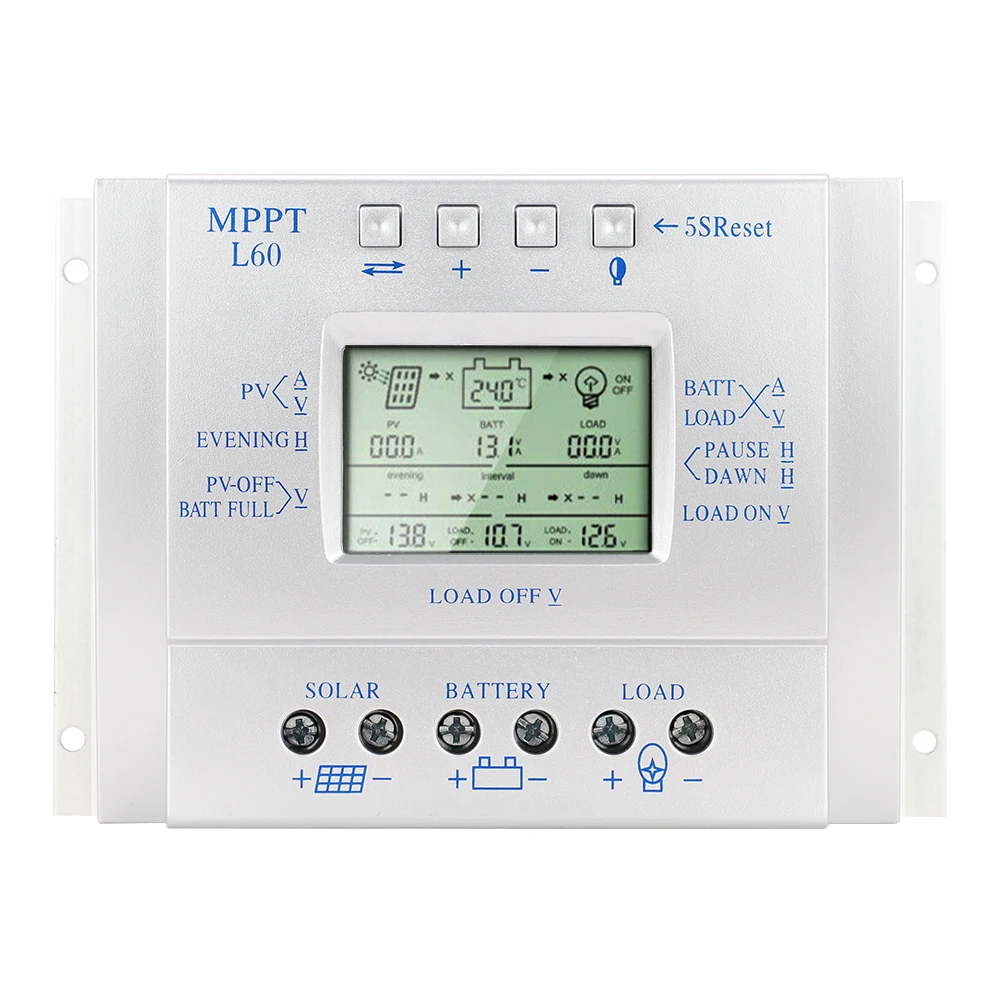 L80A L60A Solar Charge Controller LCD Display USB 5V 12V 24V Auto Controllers Light Timer Control Solar Cell Panel Charger