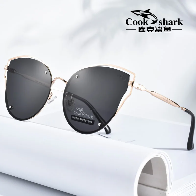 Cook Shark 2019 new sunglasses ladies sunglasses HD polarized driving hipster glasses retro