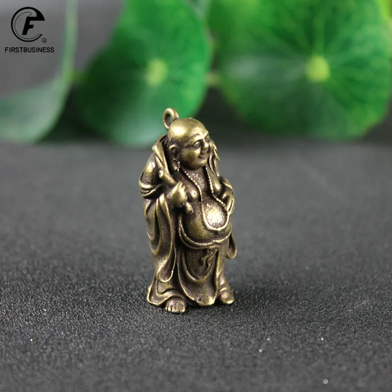 Pure Copper Smiling Big Belly Maitreya Buddha Small Statue Feng Shui Ornament Home Decoration Craft Accessory Lucky Brass Figure