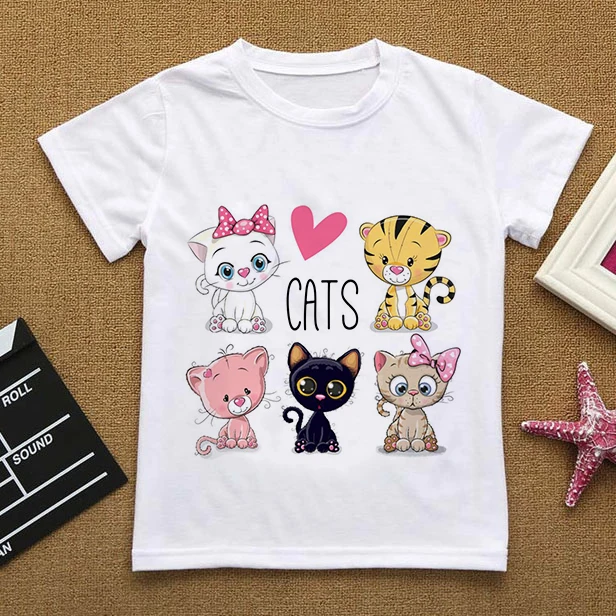 Blumen Sommer Kleidung Liebe Sie Katze CartoonsTShirt Baby Dinge Für Mädchen Kleidung Für Jungen T Shirt Kinder Junge Weiße Kurze hülse Top