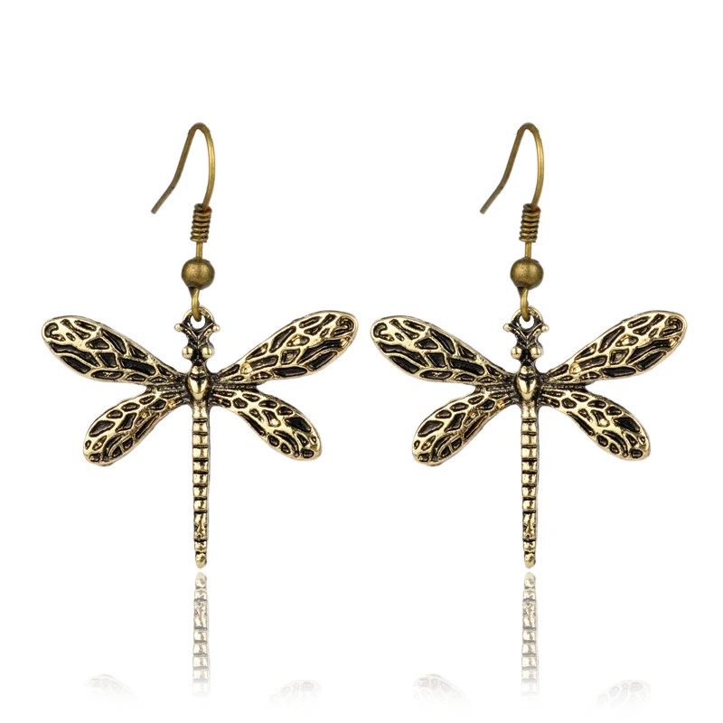 High Quality Vintage Bronze Dragonfly Drop Earrings TV Show Sansa Earrings for Women Girl Casual Party Fashion Jewelry