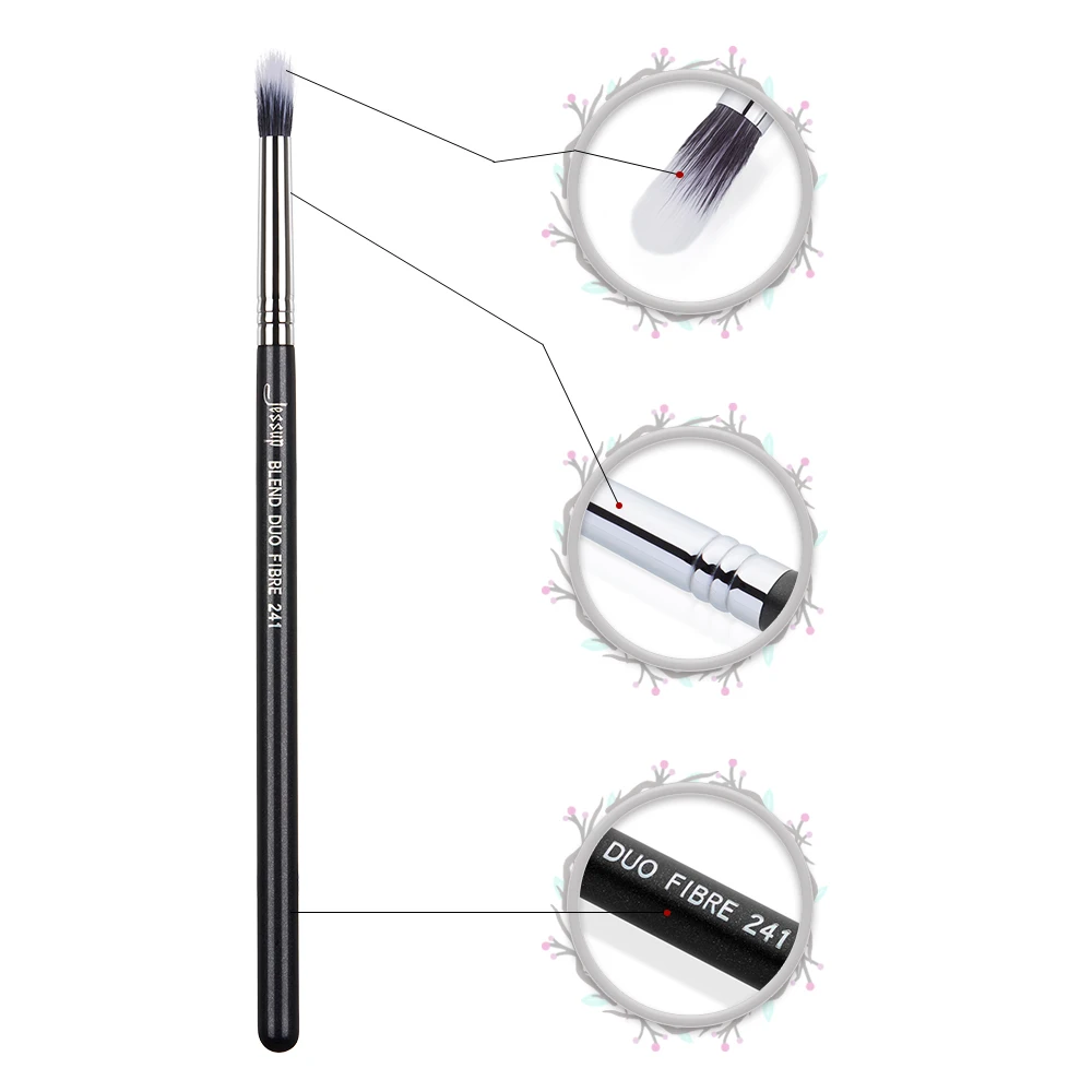 Jessup Makeup brush BLEND DUO FIBRE Eye Cosmetic Tool Single High Quality Professional Wholesale Fiber Hair Black-Silver 1pc 241