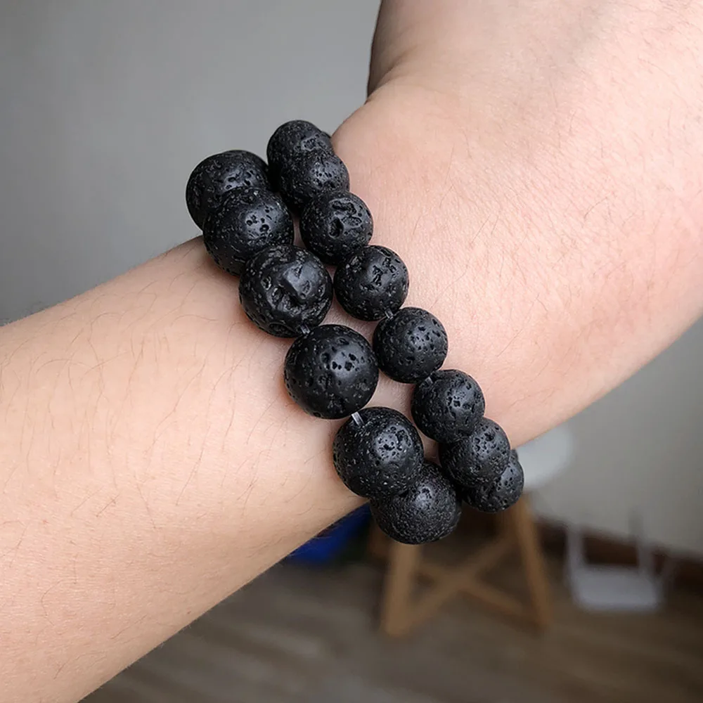Natural Black Volcanic Lava Stone Beads Round Volcanic-Stone Spacer bead For Jewelry 4/6/8/10/12mm DIY Men Bracelet Necklace