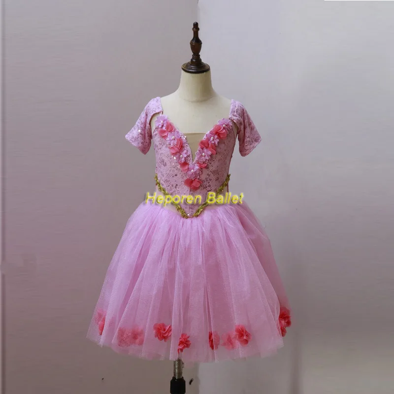 

New Arrival Swan Ballet Dress For Competitio Pink Color, Professional Спящая красавица ballet dress with Flower decoration