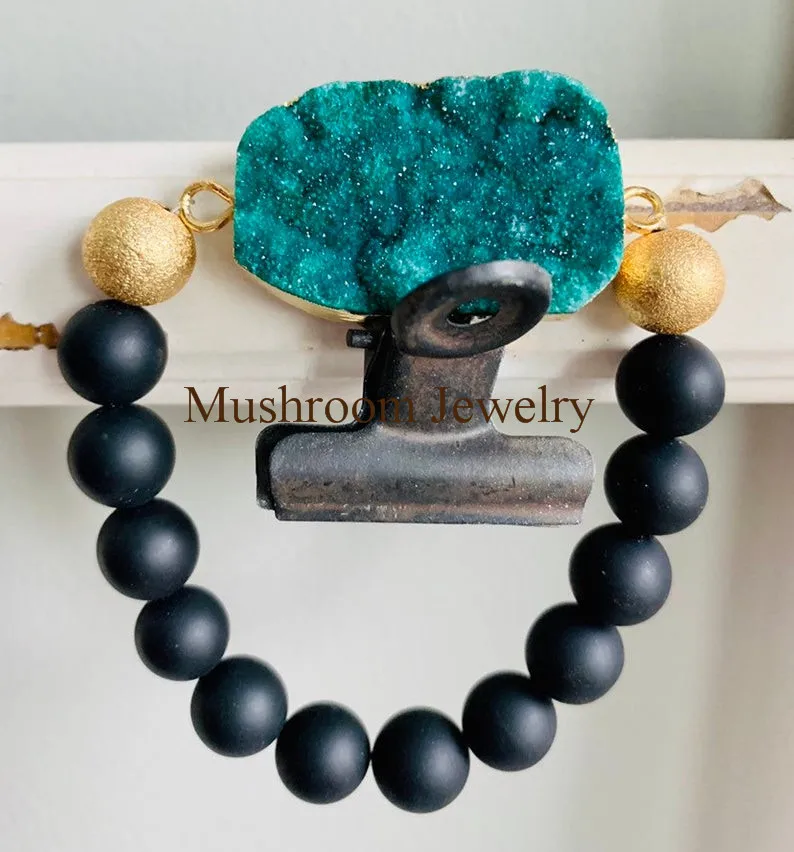 Black Agate Beads For Bracelet Gold Frosted Bead Bracelet For Women Bracelet For Charms Druzy