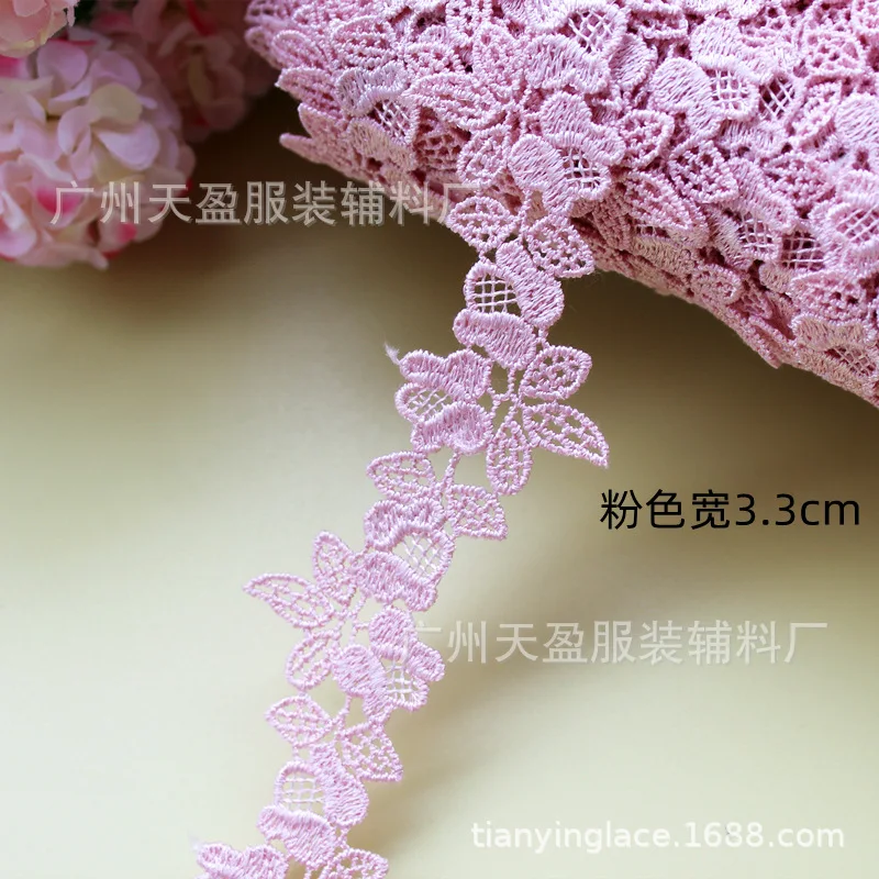 2yards Polyester Blue pink Flower Lace Trims Water Soluble Lace Ribbon DIY Necklace Ornaments Wedding Clothes Accessories 3cm