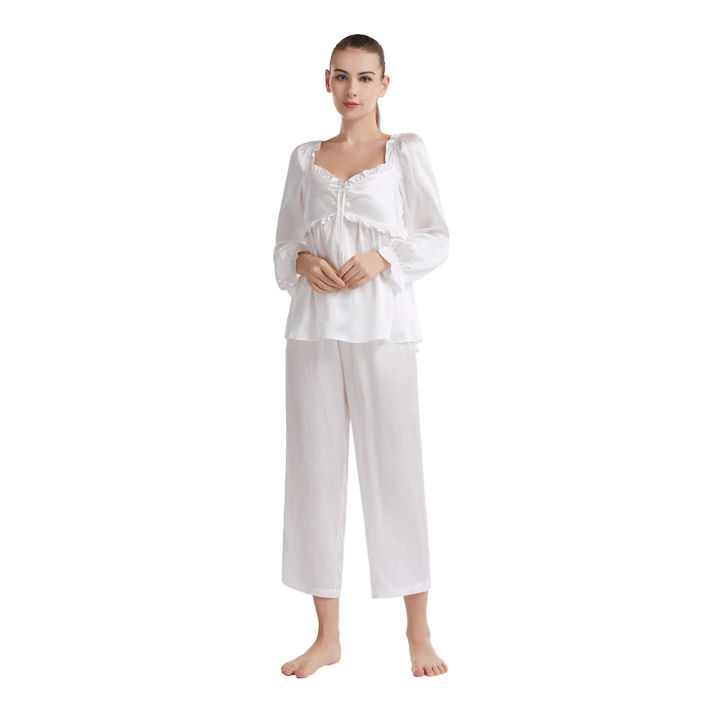 

CISULI 100% Pure Silk Pajama Set Women Sleepwear Long Sleeve 2022SS New Whole Set