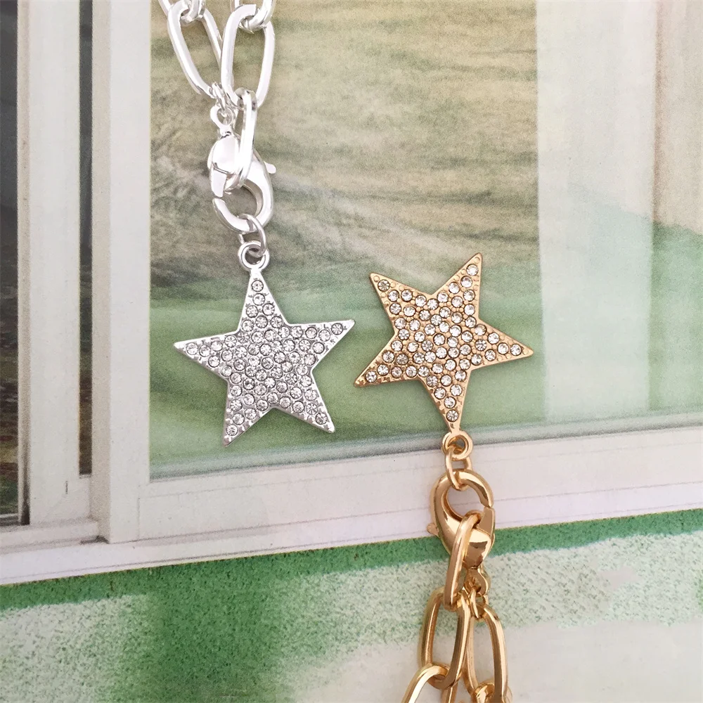 Super Star Gold Color Or Silver Color Clear Stone Decorated Star Charm Necklace For Women Girl Elegant Bohemia Basic Jewelry