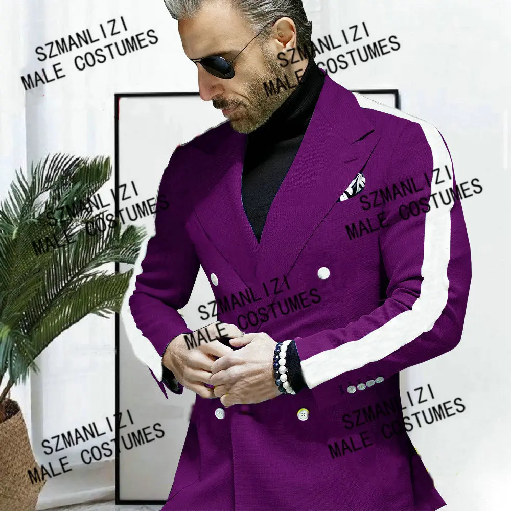 

Latest Designs Purple Double Breasted Wedding Suit Prom Men Suit Groom Tuxedo Best Man Blazer Costume Homme Men's Suit 2 Pieces