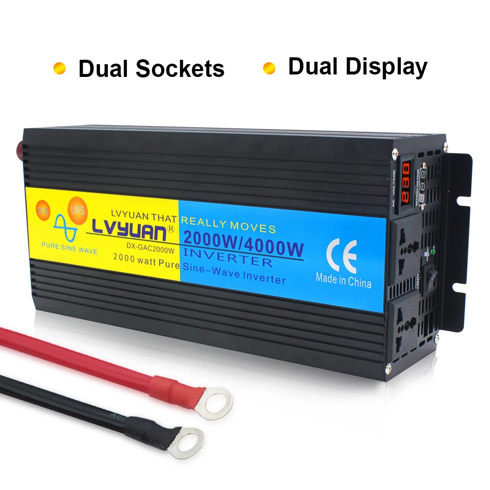 UPS Pure Sine Wave 4000W Inverter DC12V/24V AC 220V Dual LED Display Supply+Charger Universal/EU/AU/UK Socket Power Inverter