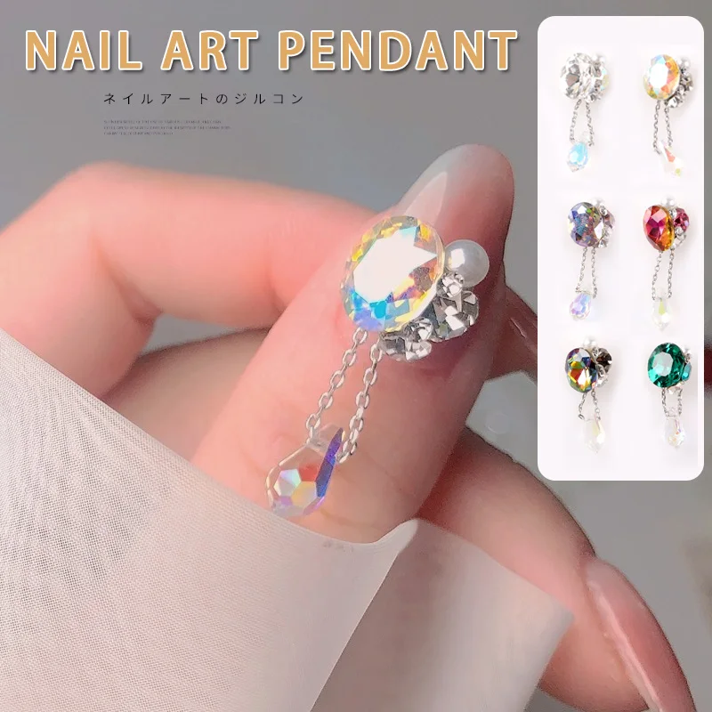 TSZS-Lote de 3 unidades de joyería para uñas, colgante de cadena larga con diamantes de imitación, multicolor, para decoración de boda y salón de uñas, 2023