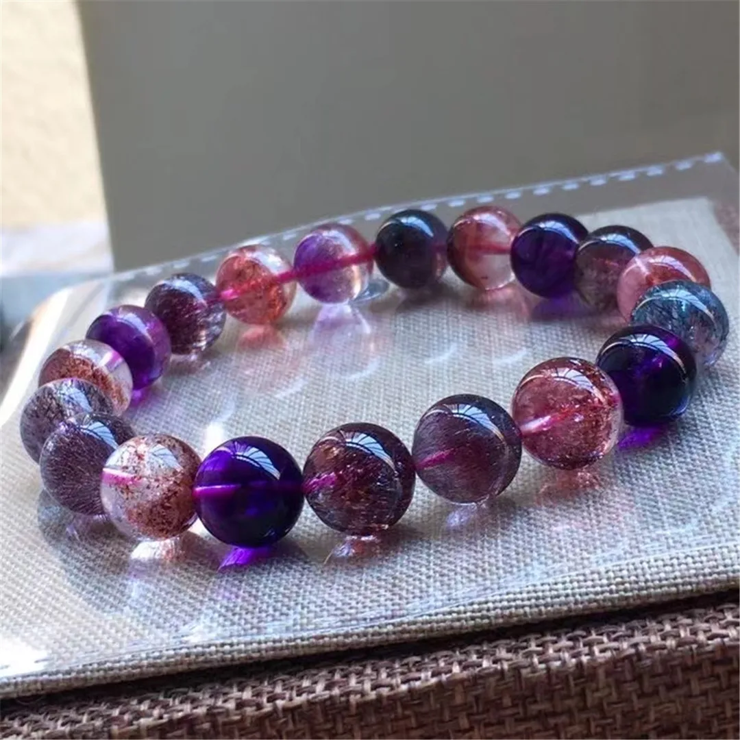 

10mm Natural Super Seven Melody Lepidocrocite Rutilated Bracelet For Woman Men Gift Quartz Crystal Beads Jewelry Strands AAAAA