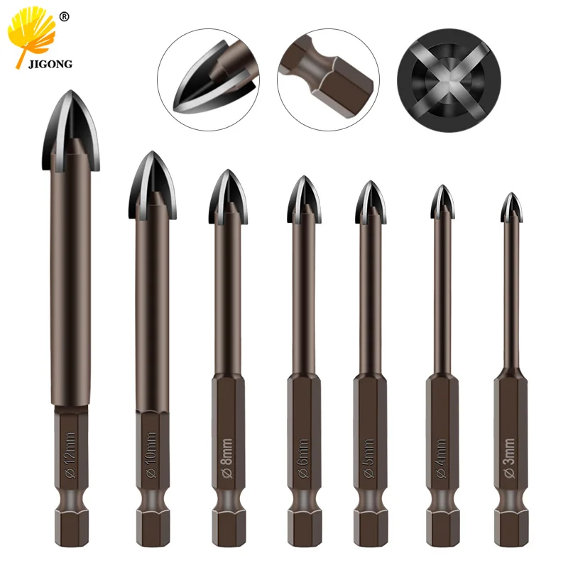 7pcs 3/4/5/6/8/10/12mm ceramic tile cement drill bit drilling cross hexagon shank hole opener perforated marble masonry drilling