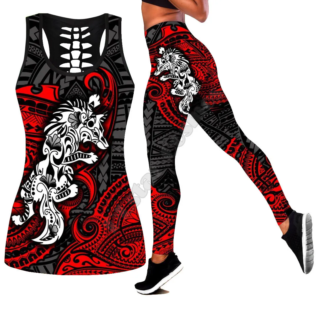 

Amazing Polynesian Wolf Tattoo 3D Printed Hollow Out Tank Legging Suit sexy Yoga Fitness Soft Legging Summer Women For Girl 01