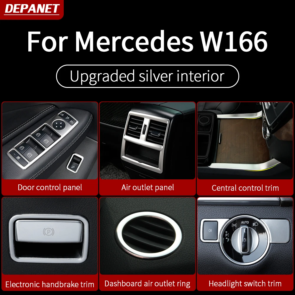 Silver interior trim for Mercedes GLE W166 350 450 500e gls X166 450 500 550  gl x166 ml w166  interior decoration accessories