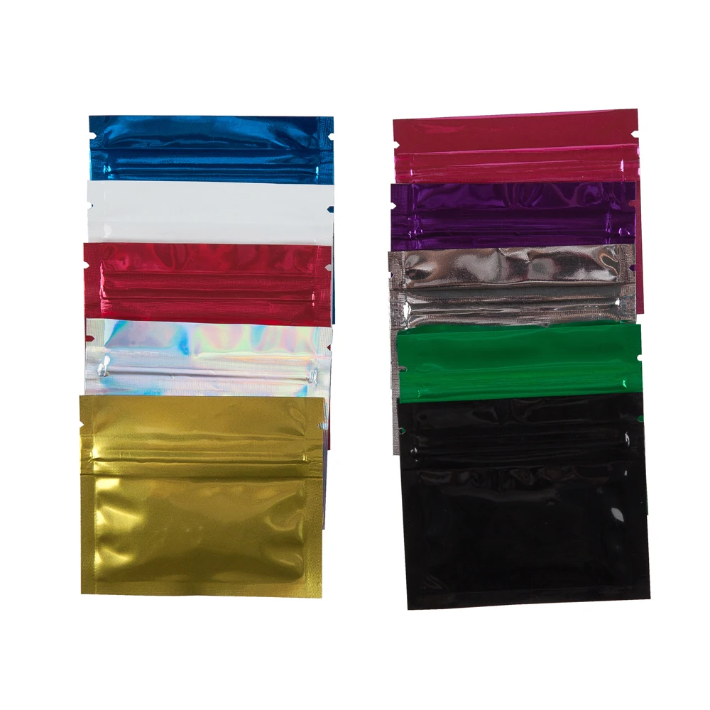 7.5x6.5cm / 3x2.5 inch Colorful Flat Herb Powder Package Bag Heat Sealable Small Aluminum Foil Zip Lock Plastic Pouch Bag 100pcs