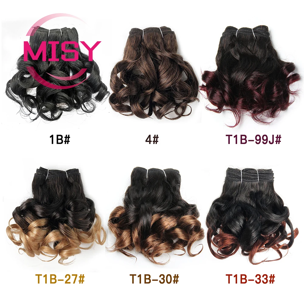 6ชิ้น/ล็อต Curly Human Hair Bundles Ombre สีผมบราซิลสานสั้น Remy Human Hair Curly สำหรับผู้หญิง