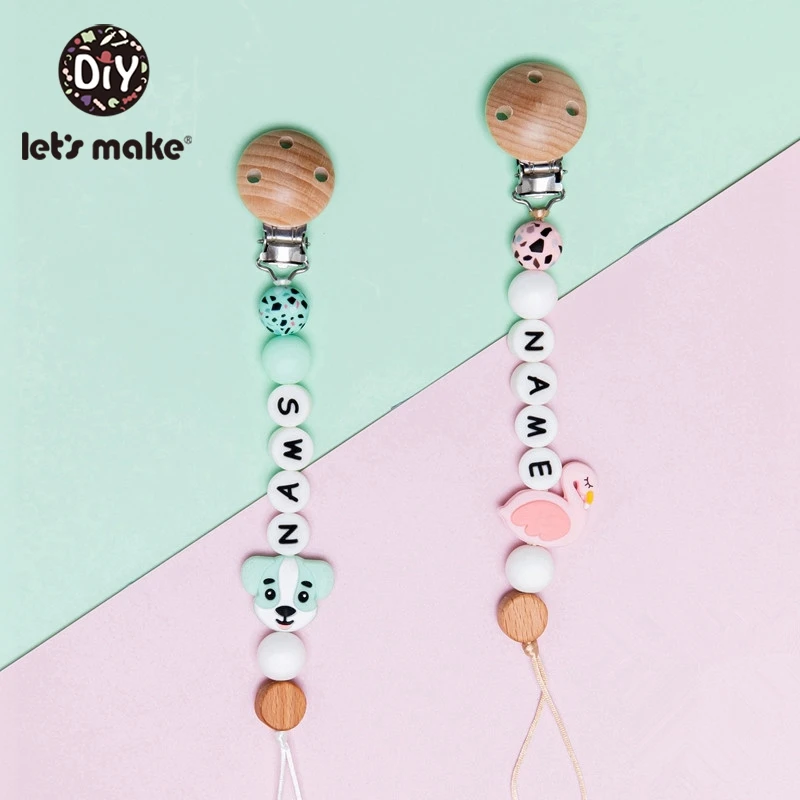 

Let's Make Pacifier Chain Custom Baby's Name Cartoon Leopard Silicone Holder For Nipples Personalized Pacifier Clip Baby Teether