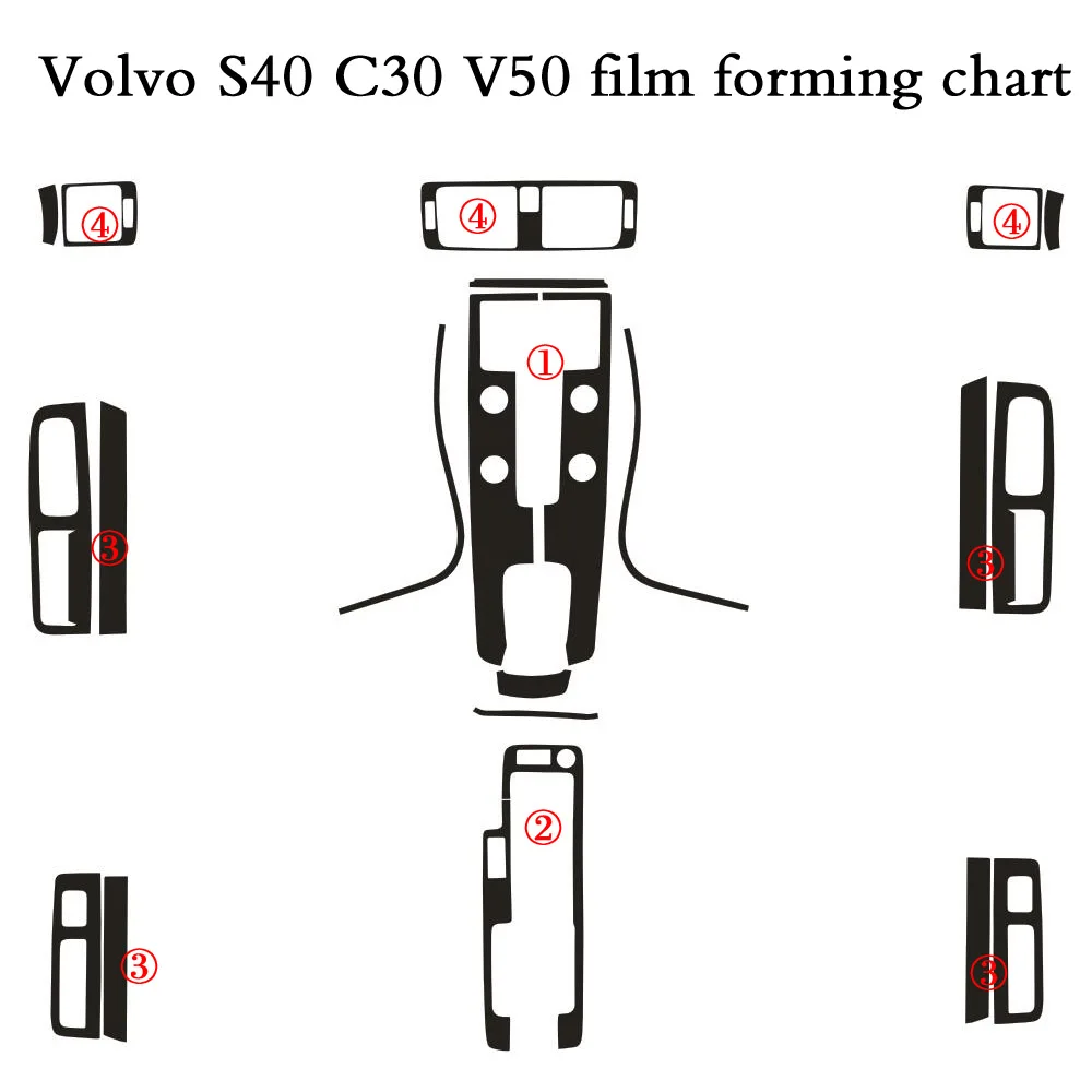 For Volvo S40 C30 V50 Interior Central Control Panel Door Handle 3D/5D Carbon Fiber Stickers Decals Car styling Accessorie