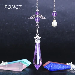 High Quality Natural Stone Pendant Pendulum For Dowsing Angel Wings Reiki Purple Crystal Quartz Energy Amulet Divination Tool