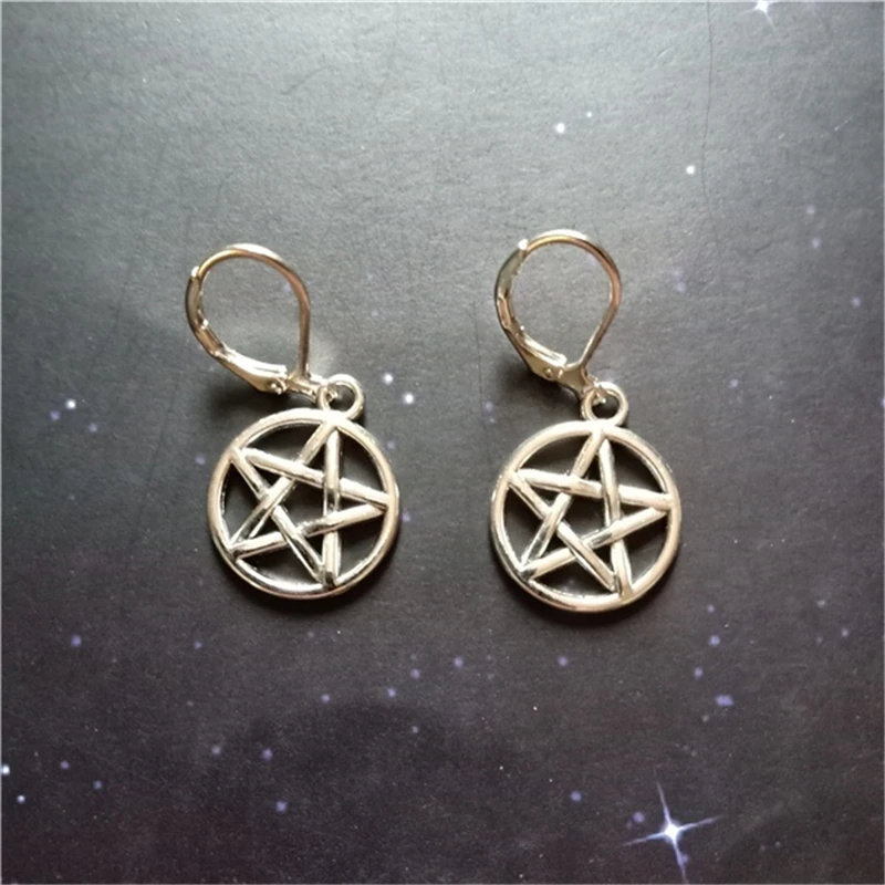 Pentagram Leverback Earrings, Wiccan Leverback Earrings, Goth Earrings, Witch Earrings, Witch Jewelry, Pentacle Earrings