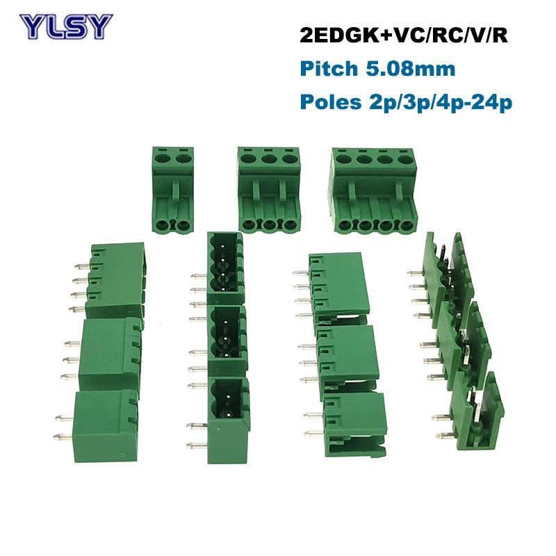 

5Pcs Pitch 5.08mm Plug-in PCB Screw Terminal Block Connector 2EDGK/VC/RC/V/R Male Female 2/3/4/5/6/7/8/9/10P Pluggable Bornier