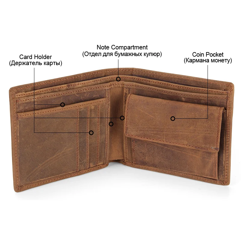 Men Genuine Leather Wallet Vintage Short Slim Bifold Mini Money Bags Coin Purse Pocket  Credit Card Holder Cash Man Solid Wallet