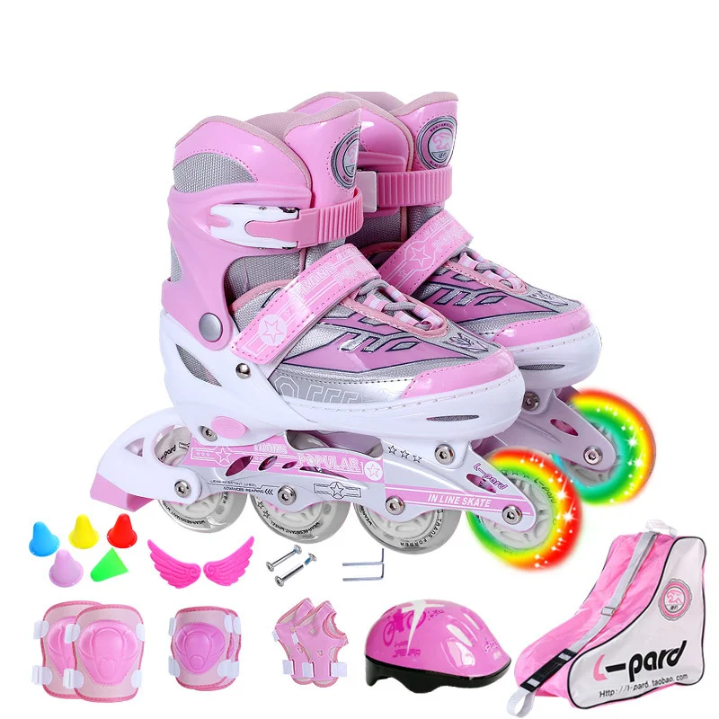 Children 4 Wheels Roller Skates Adjustable Flashing Skating Shoes Beginners Anti-Fall Inline Skates With Suit Kids Wheels Shoes