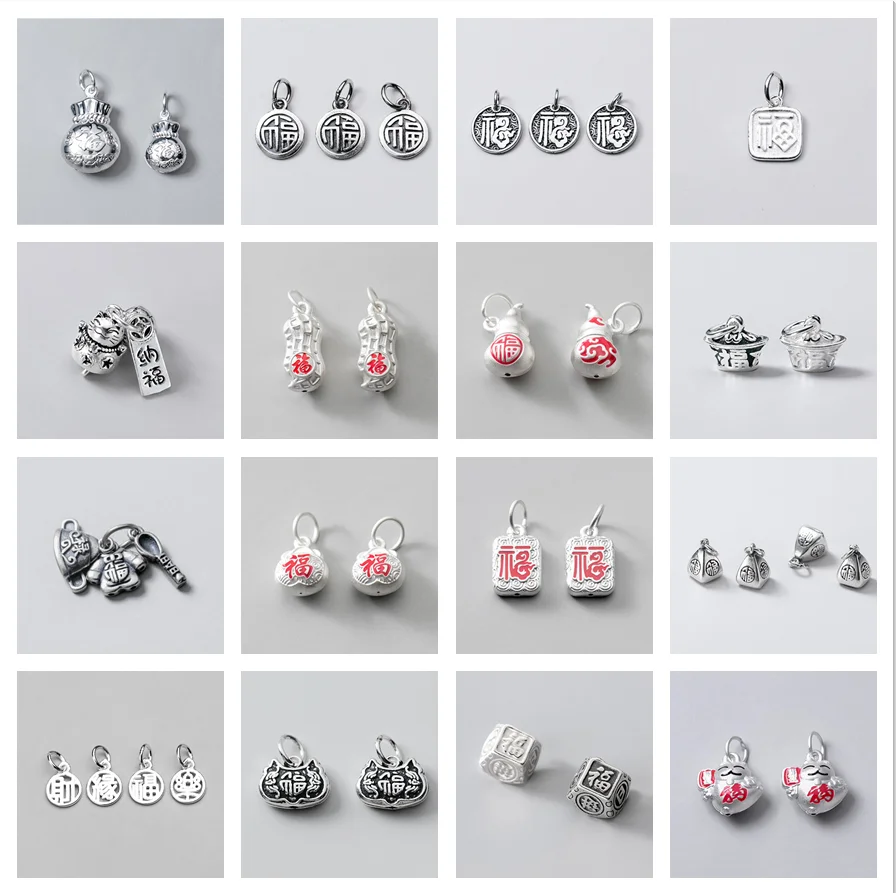 MEETSOFT Classic 925 Sterling Silver Luck Blessing Chinese elements Charms of DIY Handmade Jewelry Accessory(without chain)