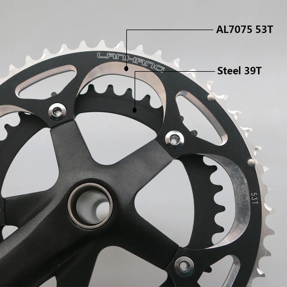 Crankset sepeda jalan, set engkol pit rongga ganda sproket 11S/12S 130BCD 39T-53T dengan braket bawah BB 152/165/170m