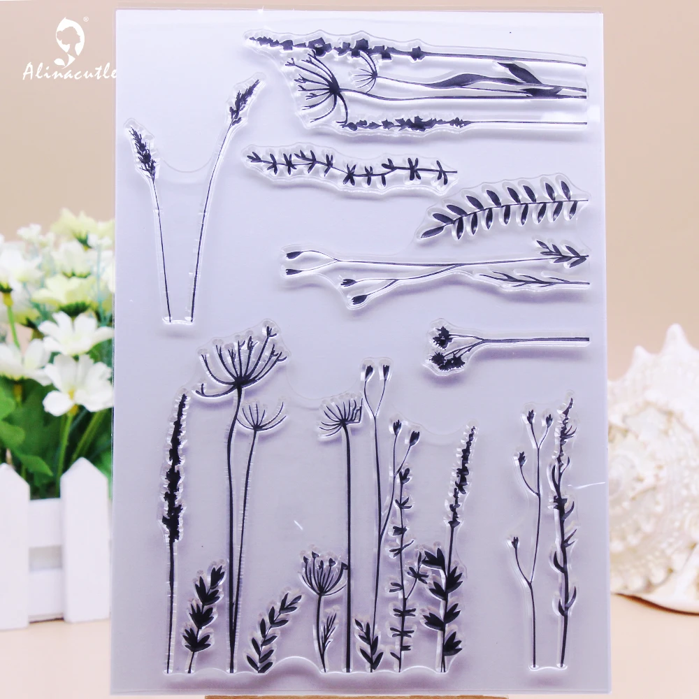 Alinacutle CLEAR timbri Jungle Plant Bush Floral Grass DIY Scrapbooking Card Paper Craft Rubber Roller timbro in silicone trasparente