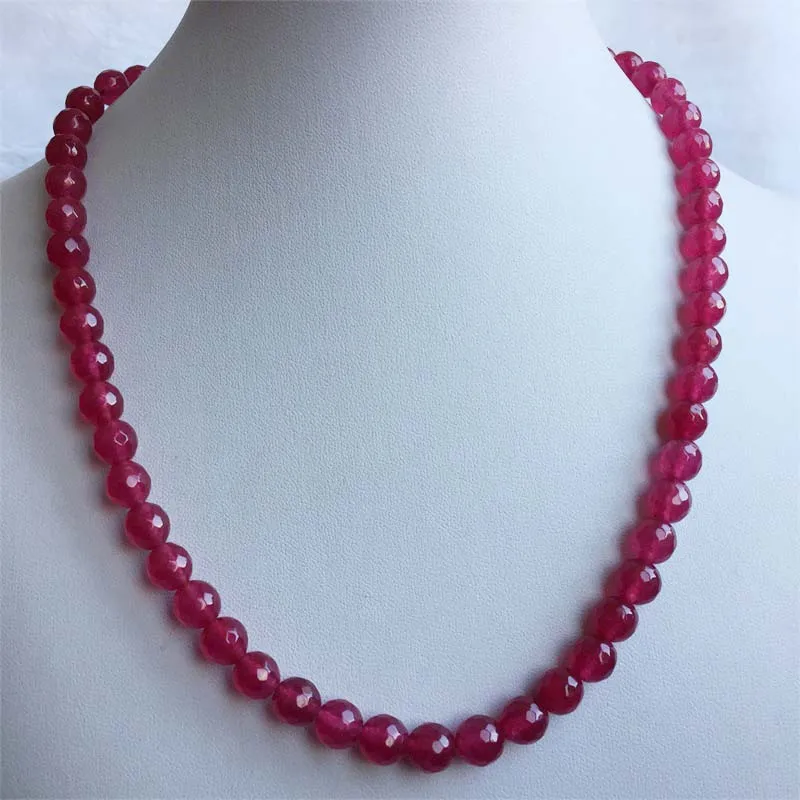 4/6/8/10MM Faceted Hot Red Rubies Necklace Vintage Natural Stone Jewelry Noble Elegant Exquisite Beaded Chain Choker Collier